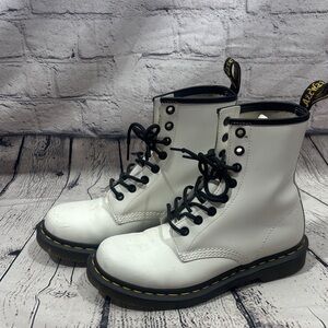 Dr. Martens White Combat Boots with Black Accents